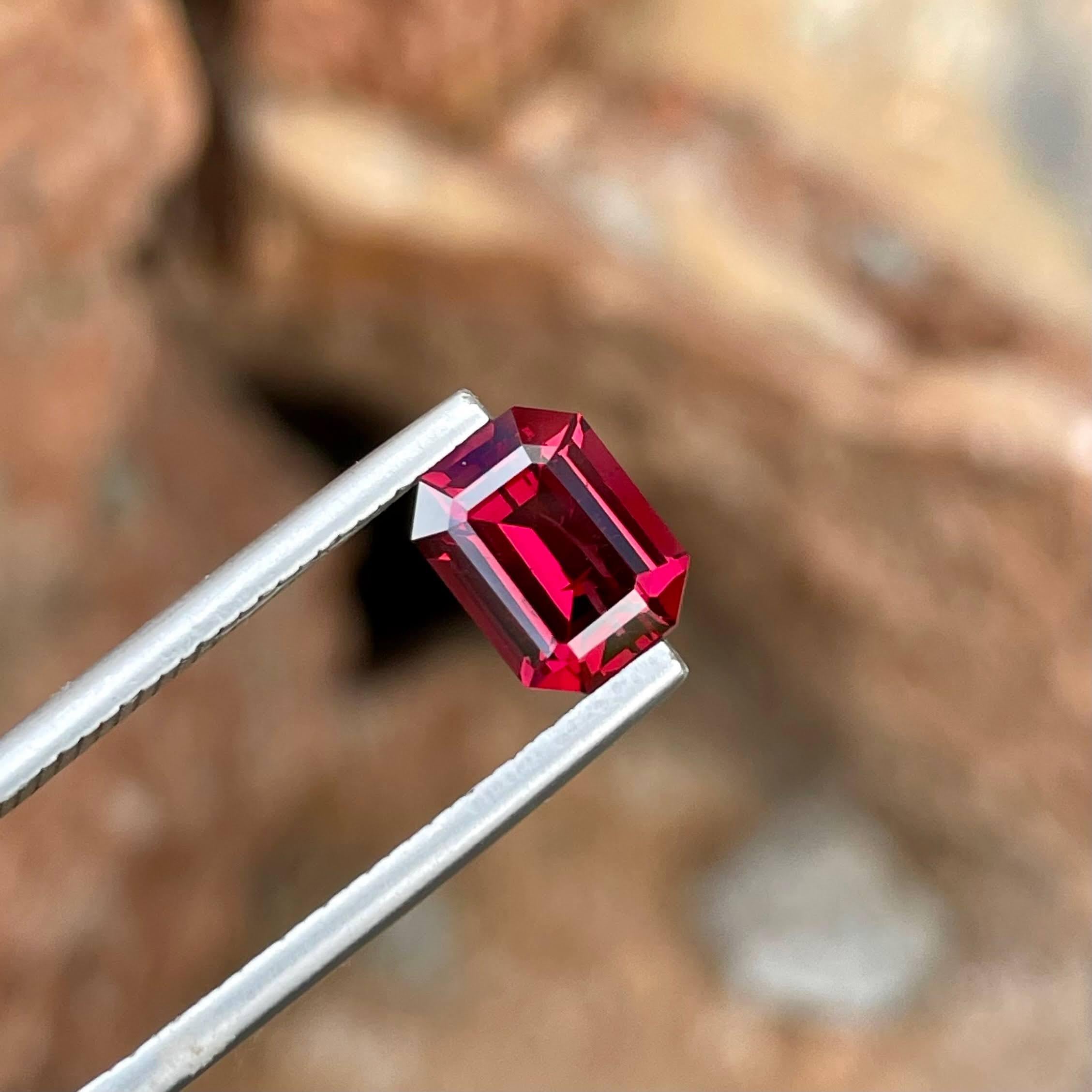 Women's or Men's  1.95 Carats Loose Bright Red Garnet Stone Emerald Cut Natural African Gemstone For Sale