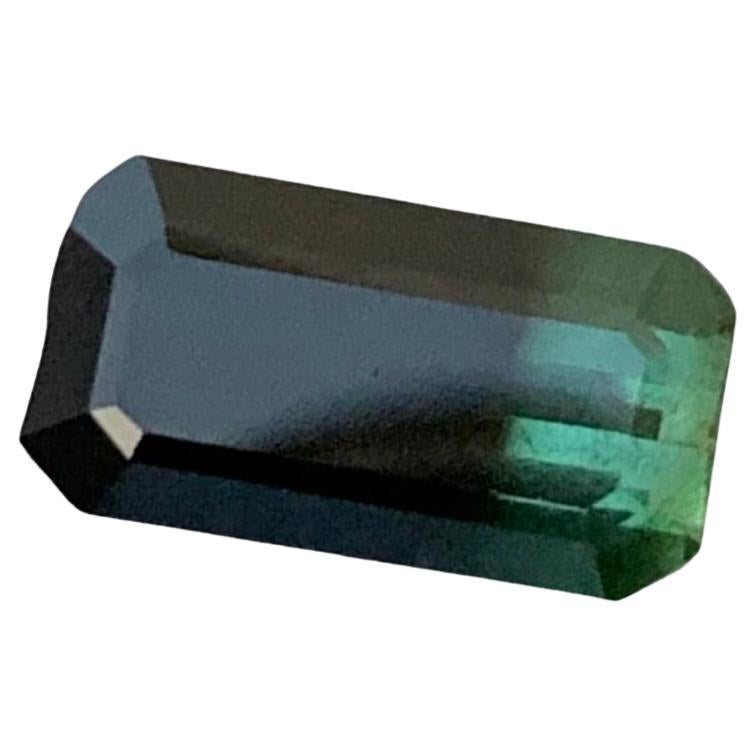 1.95 Carats Natural Black Green Loose Bicolour Tourmaline Emerald Shape Ring Gem For Sale