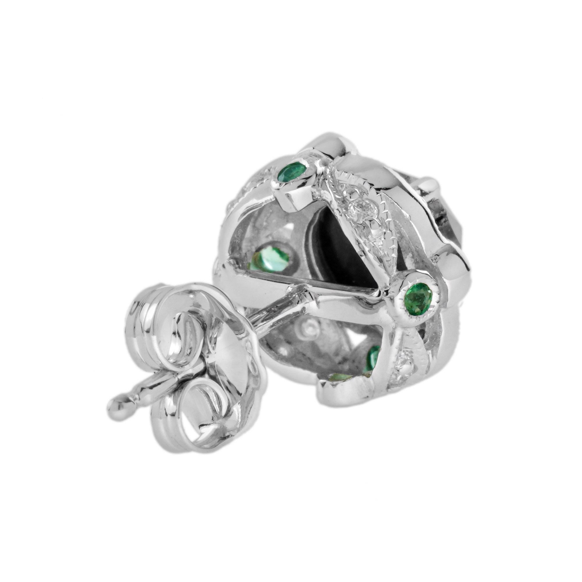 Women's or Men's 1.95 Ct. Black Diamond Emerald Art Deco Inspired Stud Earrings in 14K Gold For Sale