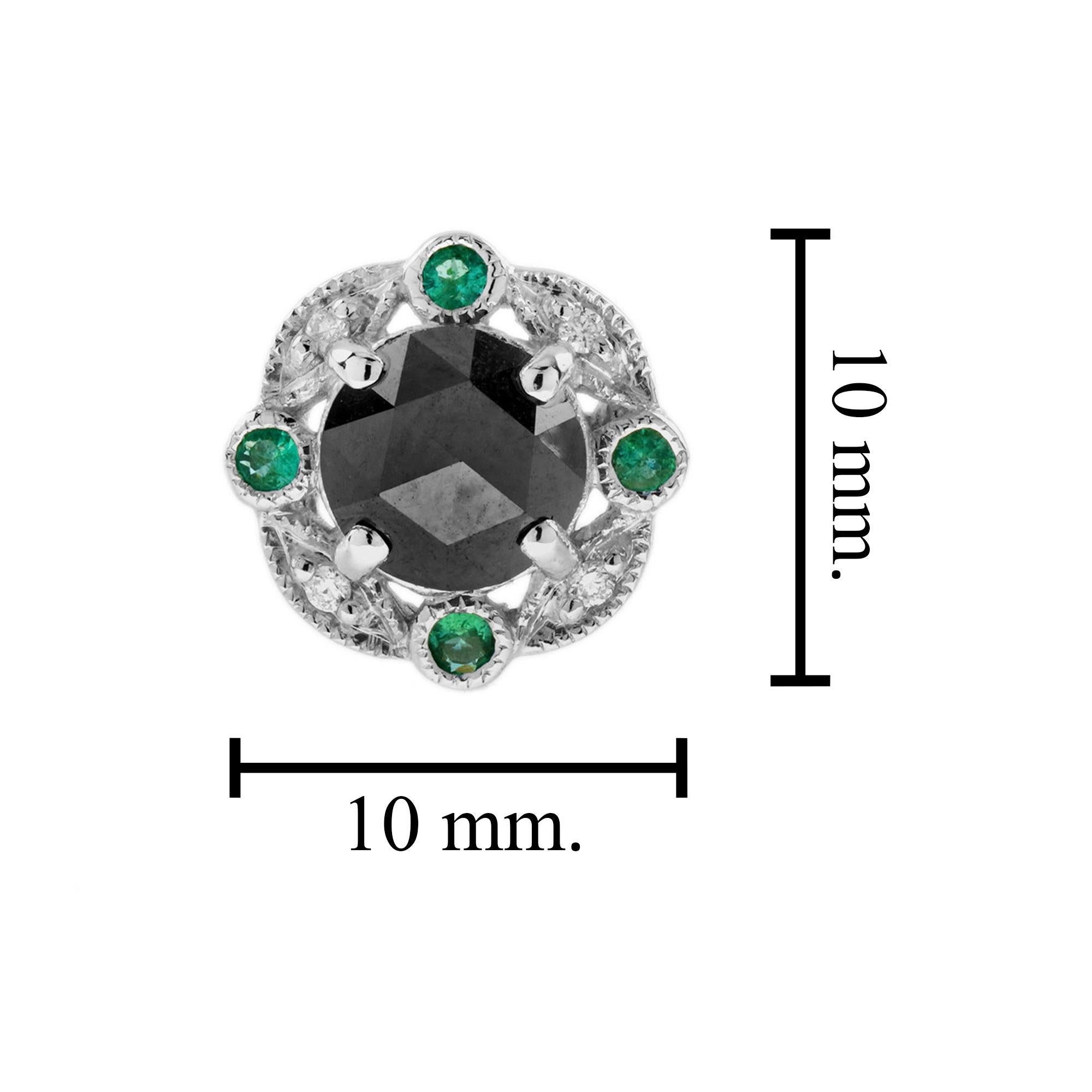 1.95 Ct. Black Diamond Emerald Art Deco Inspired Stud Earrings in 14K Gold For Sale 1