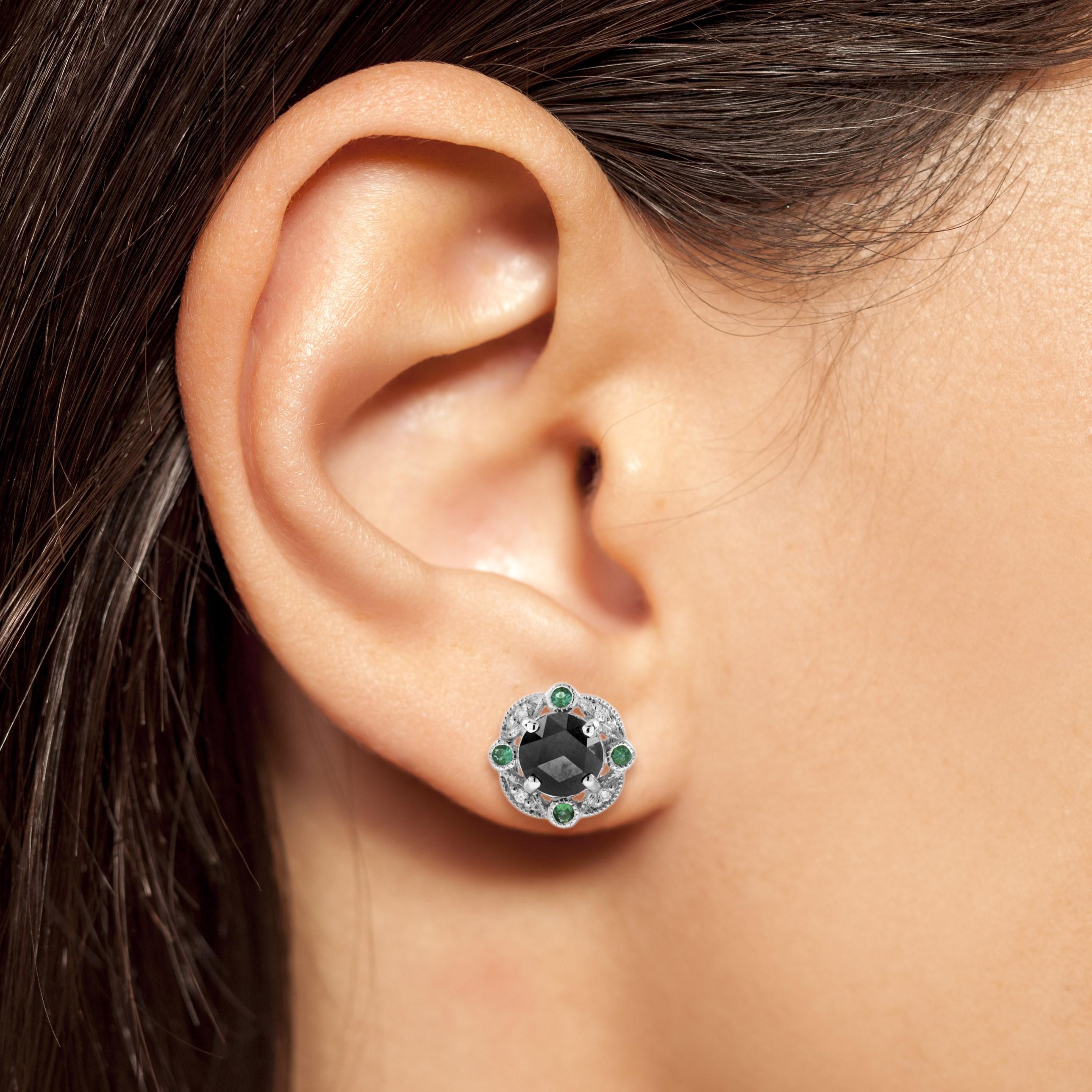 1.95 Ct. Black Diamond Emerald Art Deco Inspired Stud Earrings in 14K Gold For Sale 2
