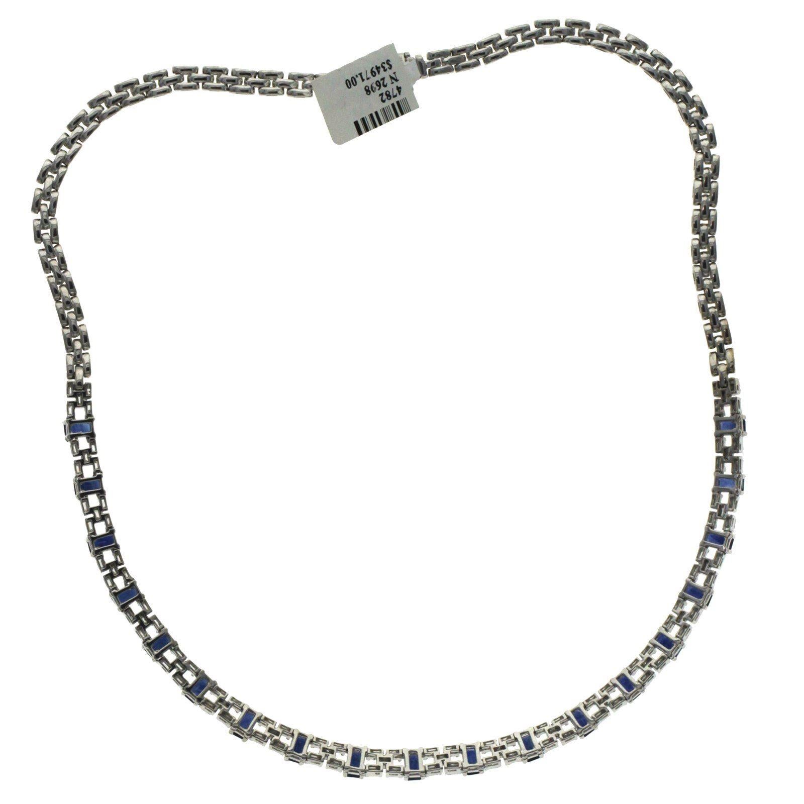 1.95 Carat Diamonds 8.20 Carat Blue Sapphire 18 Karat White Gold Necklace For Sale 2