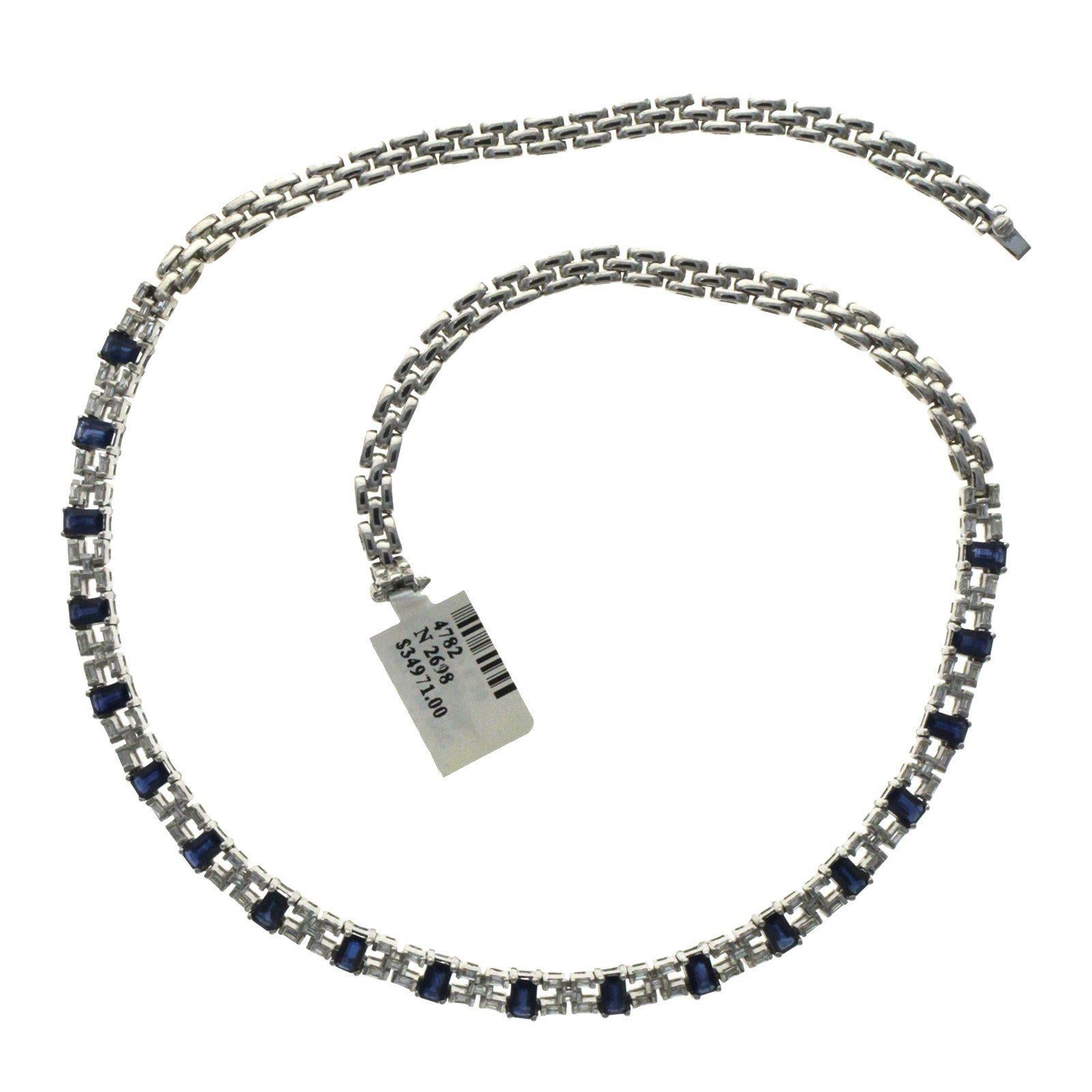 1.95 Carat Diamonds 8.20 Carat Blue Sapphire 18 Karat White Gold Necklace For Sale 3