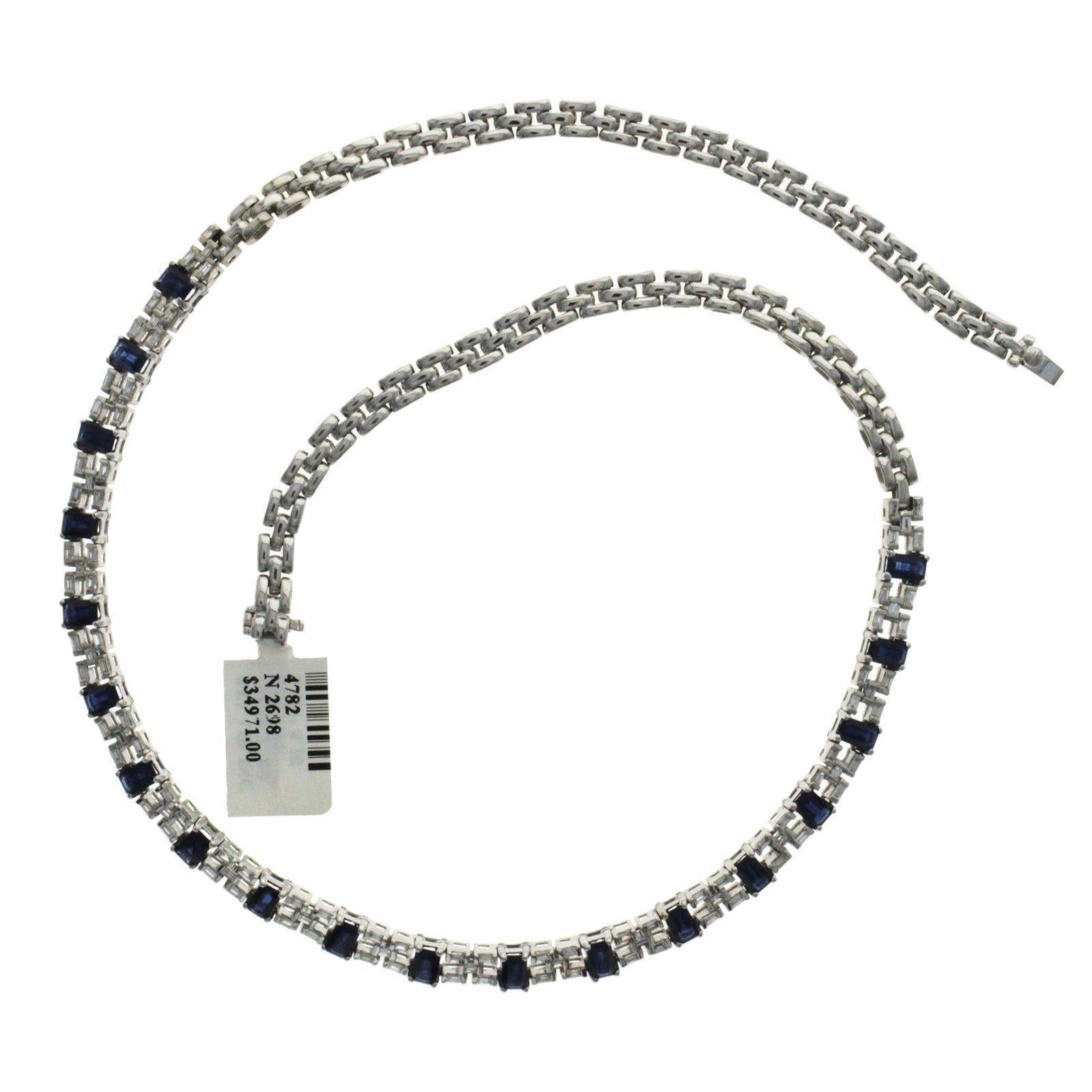 1.95 Carat Diamonds 8.20 Carat Blue Sapphire 18 Karat White Gold Necklace For Sale 4