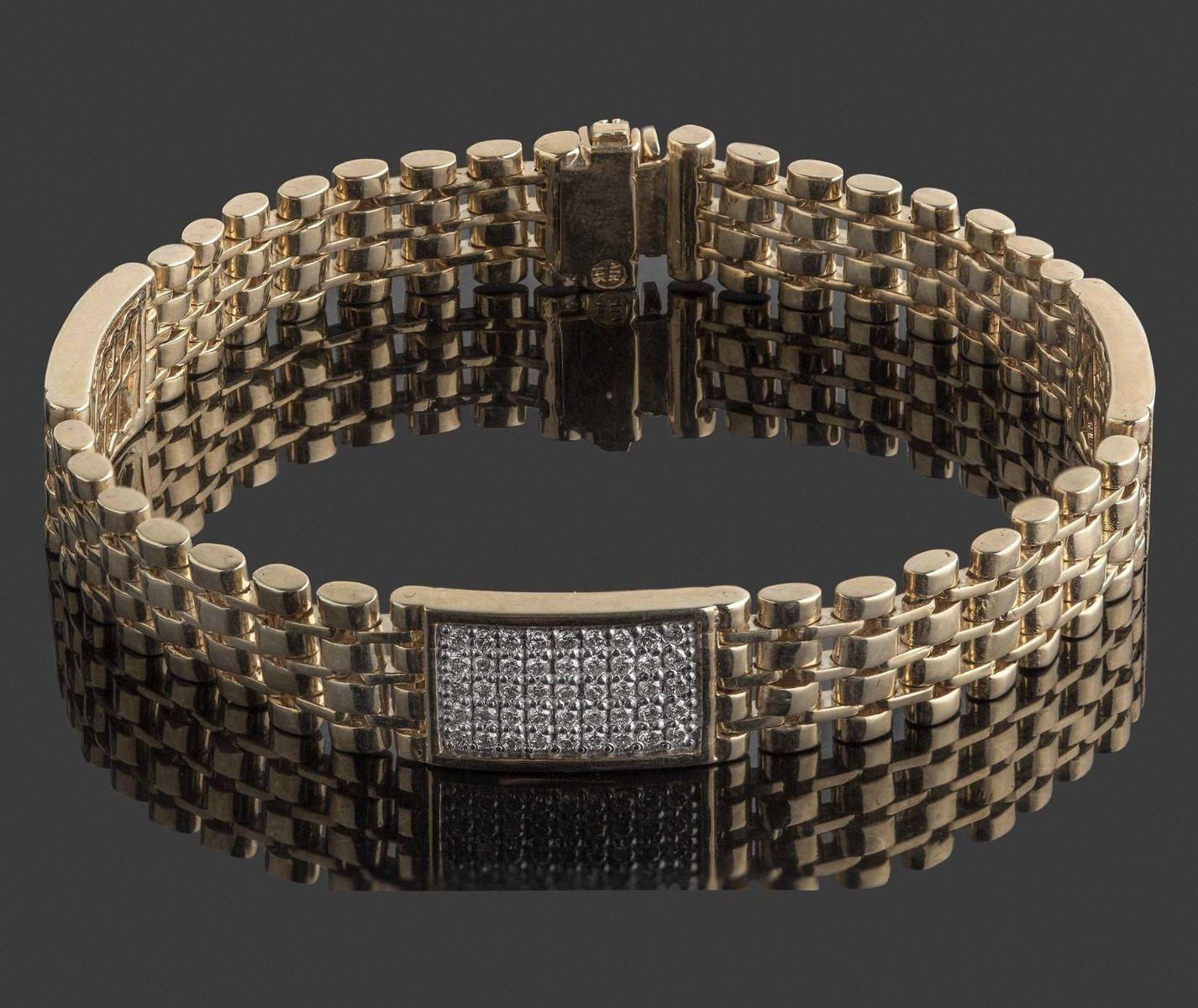 1.95 CT ID Diamond Rolex Style Links Men's Bracelet 14k Yellow Gold 42.4 g 8.5'' For Sale 5
