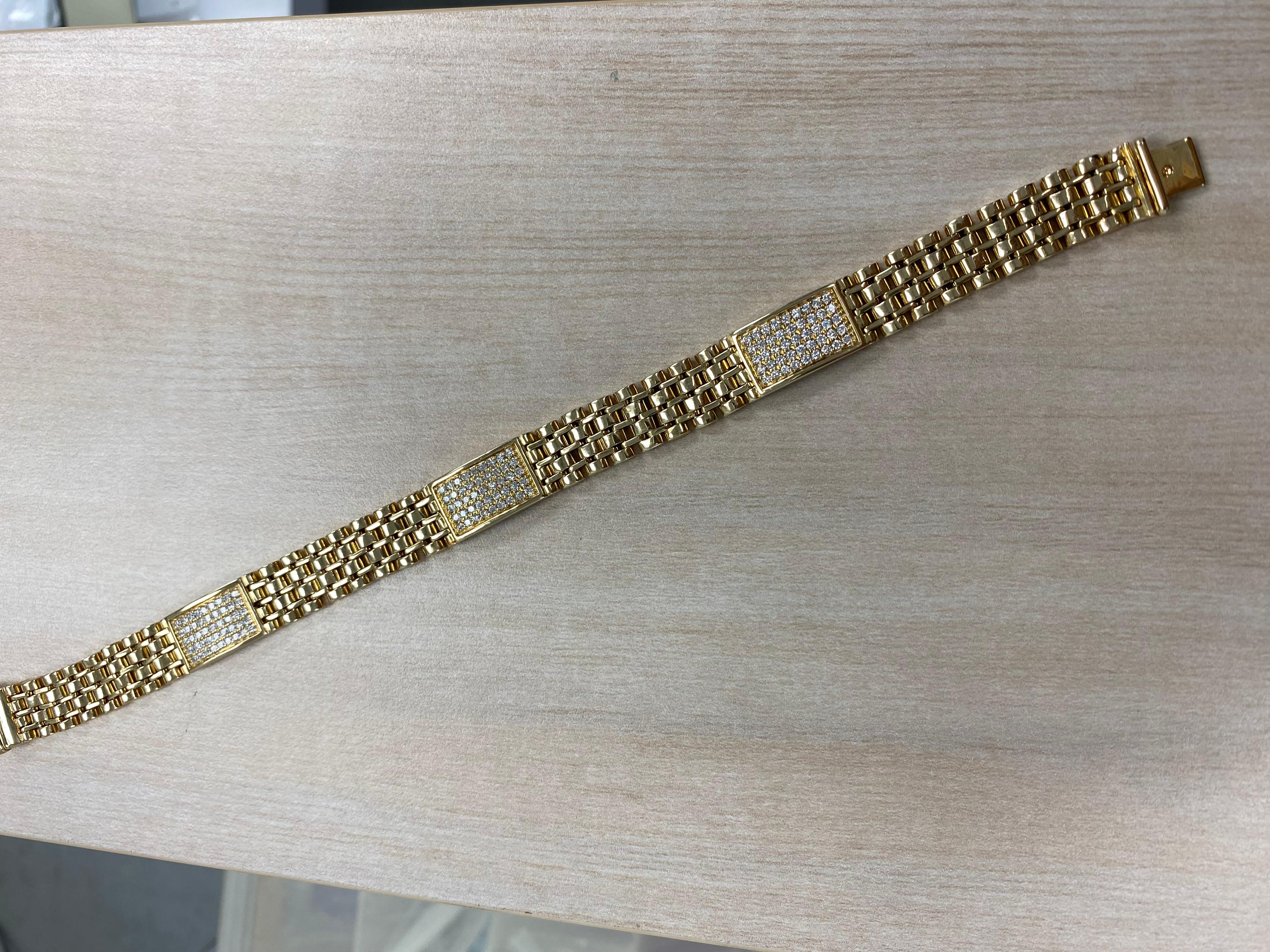 Modern 1.95 CT ID Diamond Rolex Style Links Men's Bracelet 14k Yellow Gold 42.4 g 8.5'' For Sale