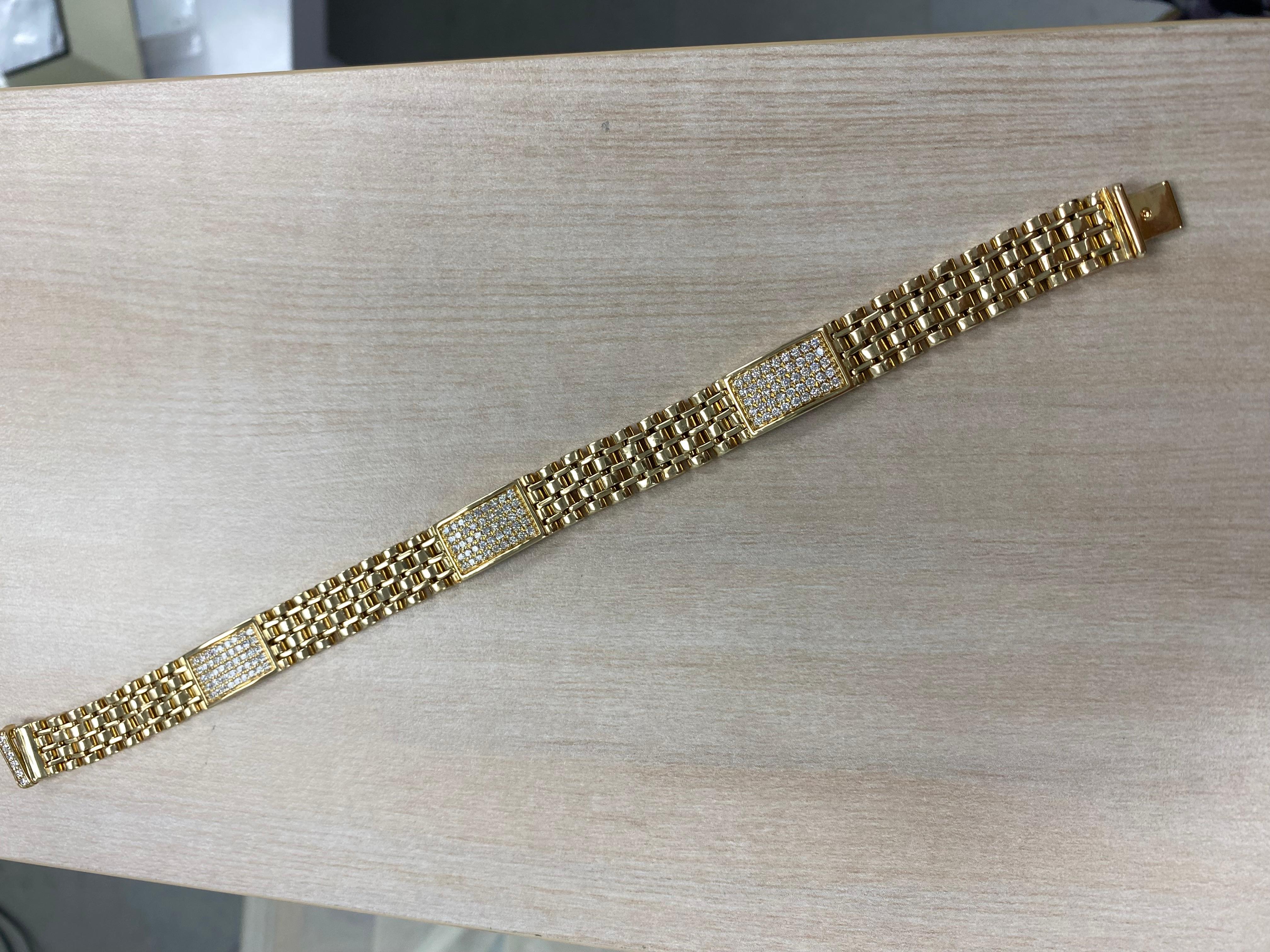 Round Cut 1.95 CT ID Diamond Rolex Style Links Men's Bracelet 14k Yellow Gold 42.4 g 8.5'' For Sale