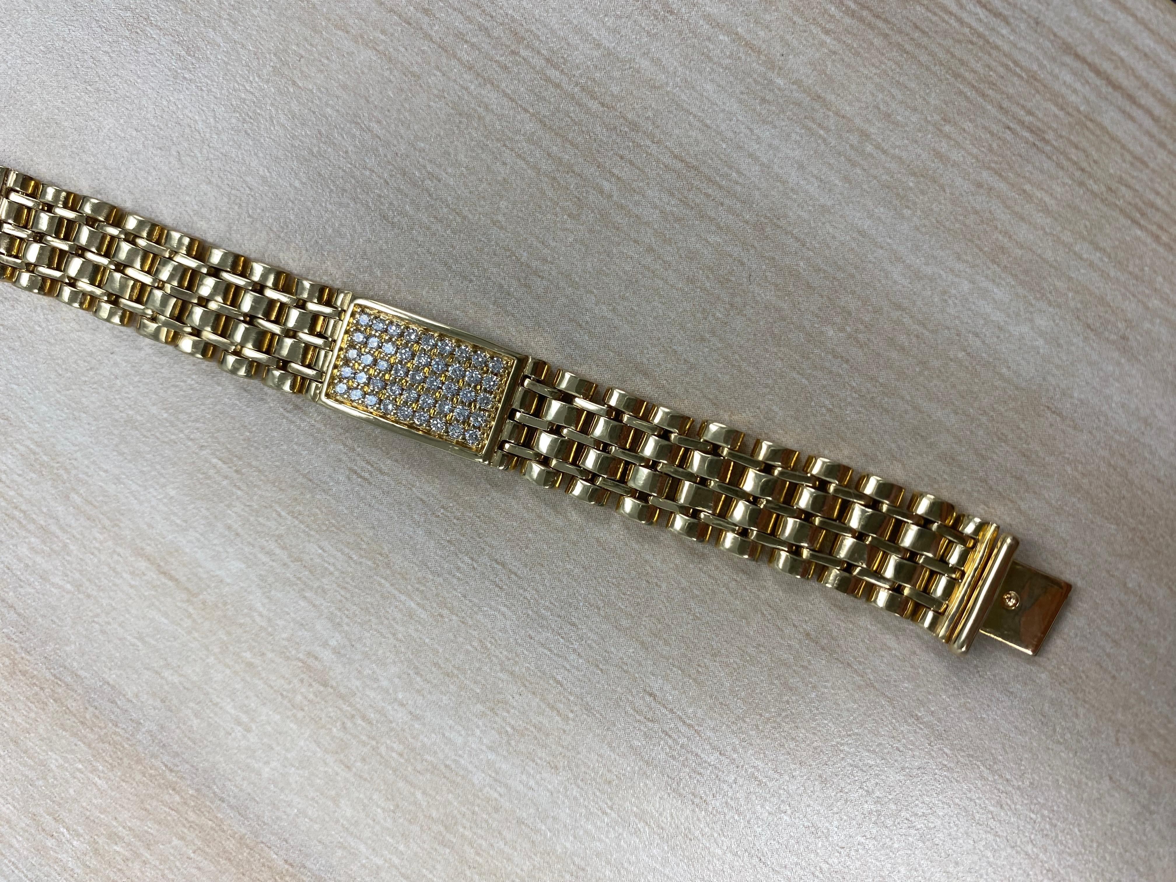 1.95 CT ID Diamond Rolex Style Links Men's Bracelet 14k Yellow Gold 42.4 g 8.5'' In New Condition For Sale In New York, NY