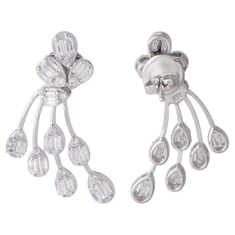 1.95 Ct SI Clarity HI Color Baguette Diamond Jacket Earrings 18 Karat