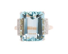 1950 11 Carat Aquamarine and Diamond, 14 Karat Gold Two-Tone Engagement Ring