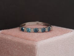 1950 14K White Gold .75cttw White & Blue Round Brilliant Diamond Engagement Ring