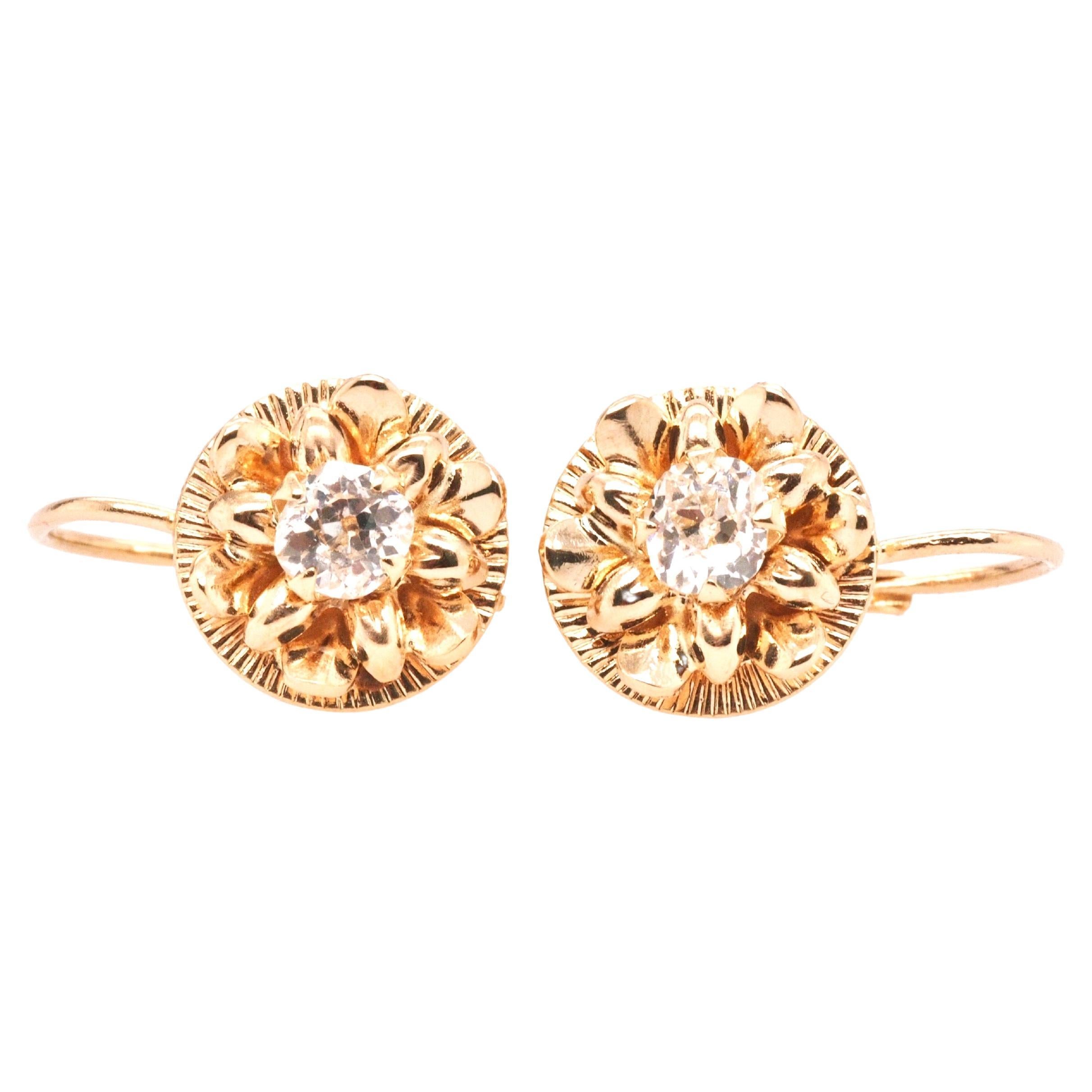 1950 14K Yellow Gold Stud Diamond Earrings