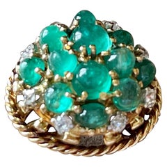 1950 18 K Yellow Gold Retro Emerald Diamond Cocktail Ring