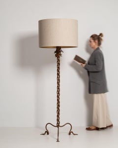 1950-1959 France Rich Walnut Brown Barley-Twist Floor Lamp