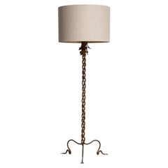 1950-1959 France Rich Walnut Brown Barley-Twist Floor Lamp