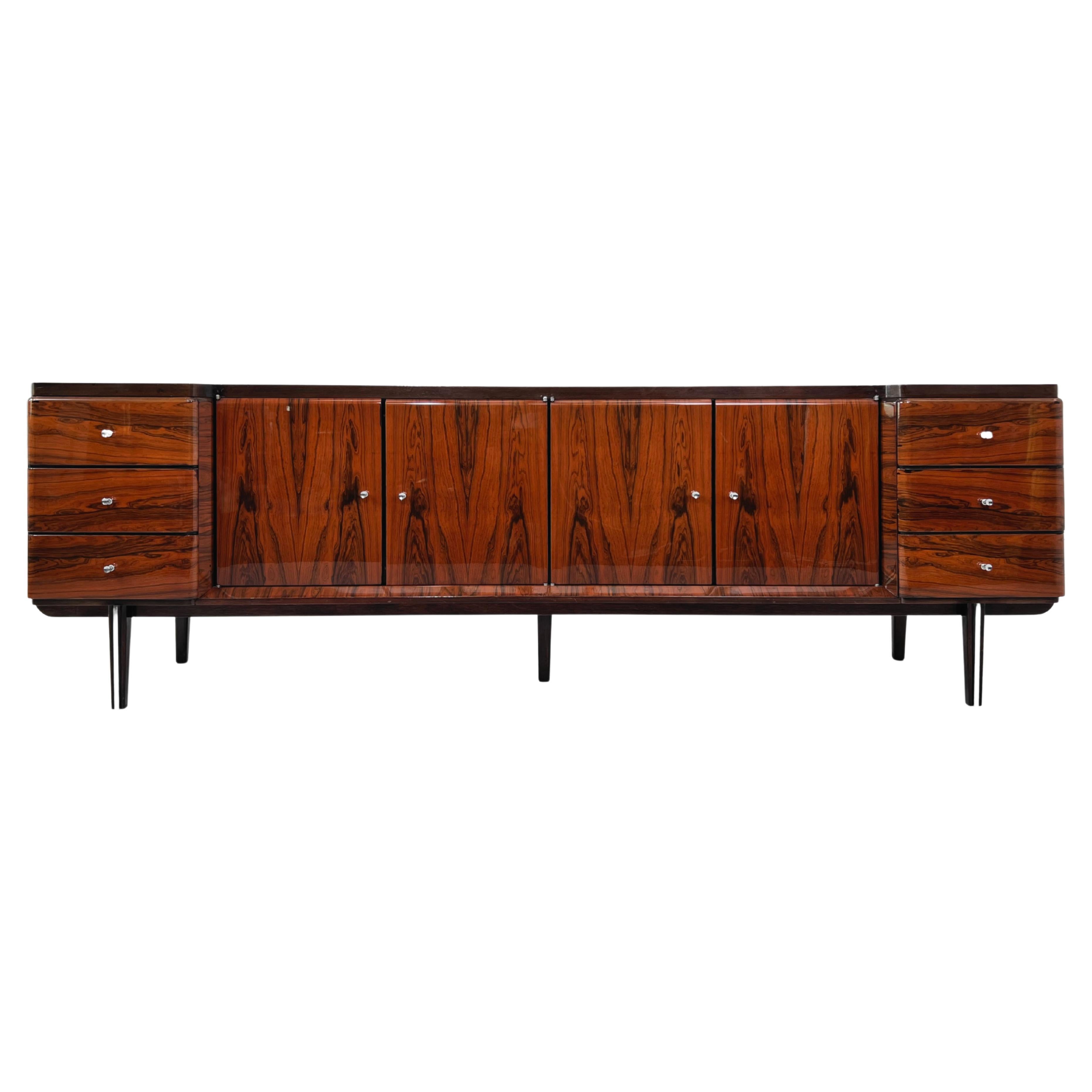1950 -1960s Italian Design Rosewood Glossy Finishes Curved Sideboard  For Sale