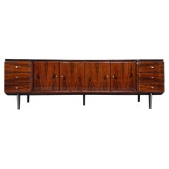 Vintage 1950 -1960s Italian Design Rosewood Glossy Finishes Curved Sideboard 