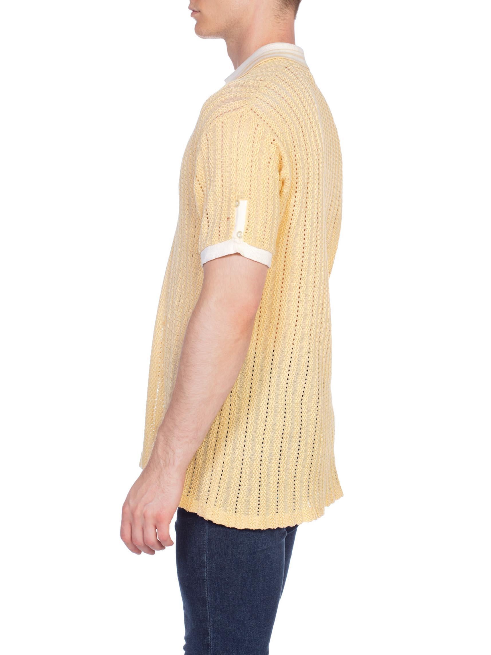 1950 1960S Mens Cotton Open Knit Yellow Polo Shirt 1