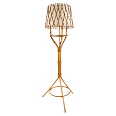 1950-1960s Mid-Century Rattan & Bamboo Floor Lamp, South of France