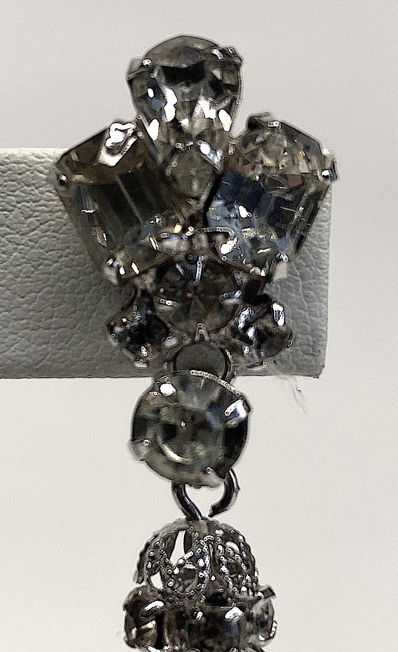 1950/ 1960s Rhinestone & Crystal Bead Pendant Earrings with Post 1