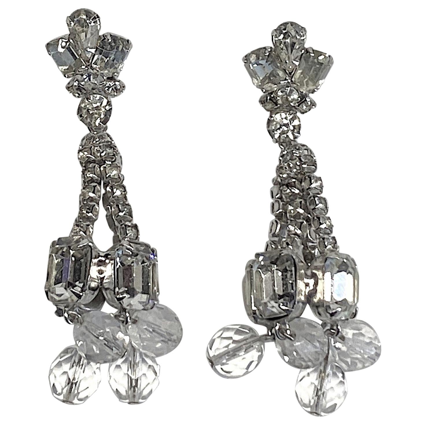 1950/ 1960s Rhinestone & Crystal Bead Pendant Earrings with Post
