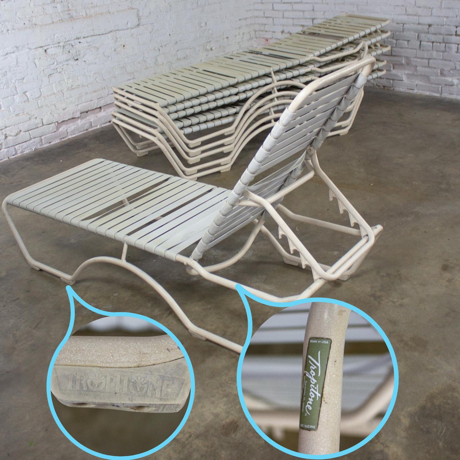 1950-1960 Lot de 6 chaises longues empilables Tropitone Kahana Aluminium & Vinyle en vente 11