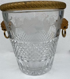 1950-1970 Champagne Bucket Crystal St Louis and Bronze Gilded Heads of Lion