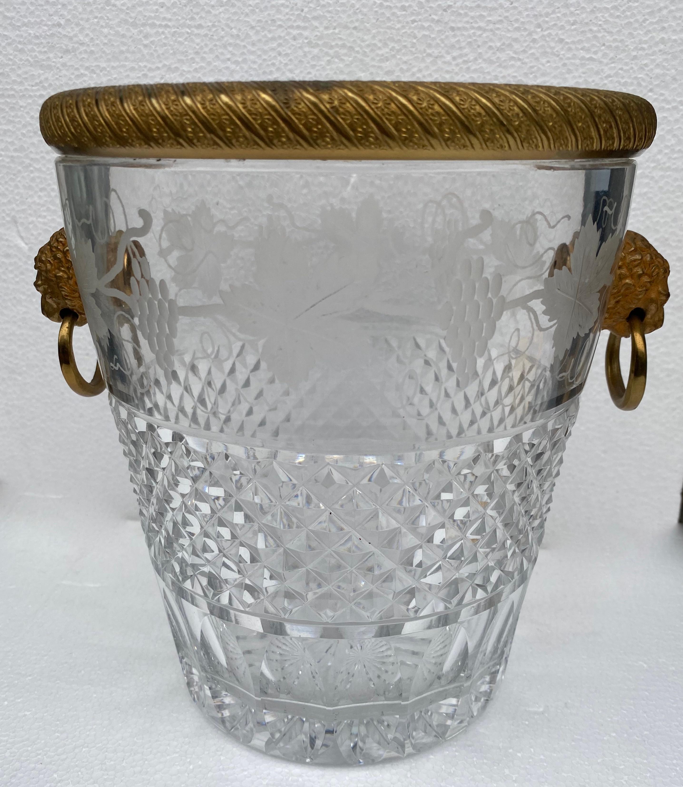 Neoclassical 1950-1970 Champagne Bucket Crystal St Louis and Bronze Gilded Heads of Lion For Sale