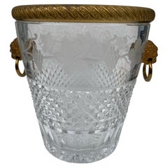 1950-1970 Champagne Bucket Crystal St Louis and Bronze Gilded Heads of Lion