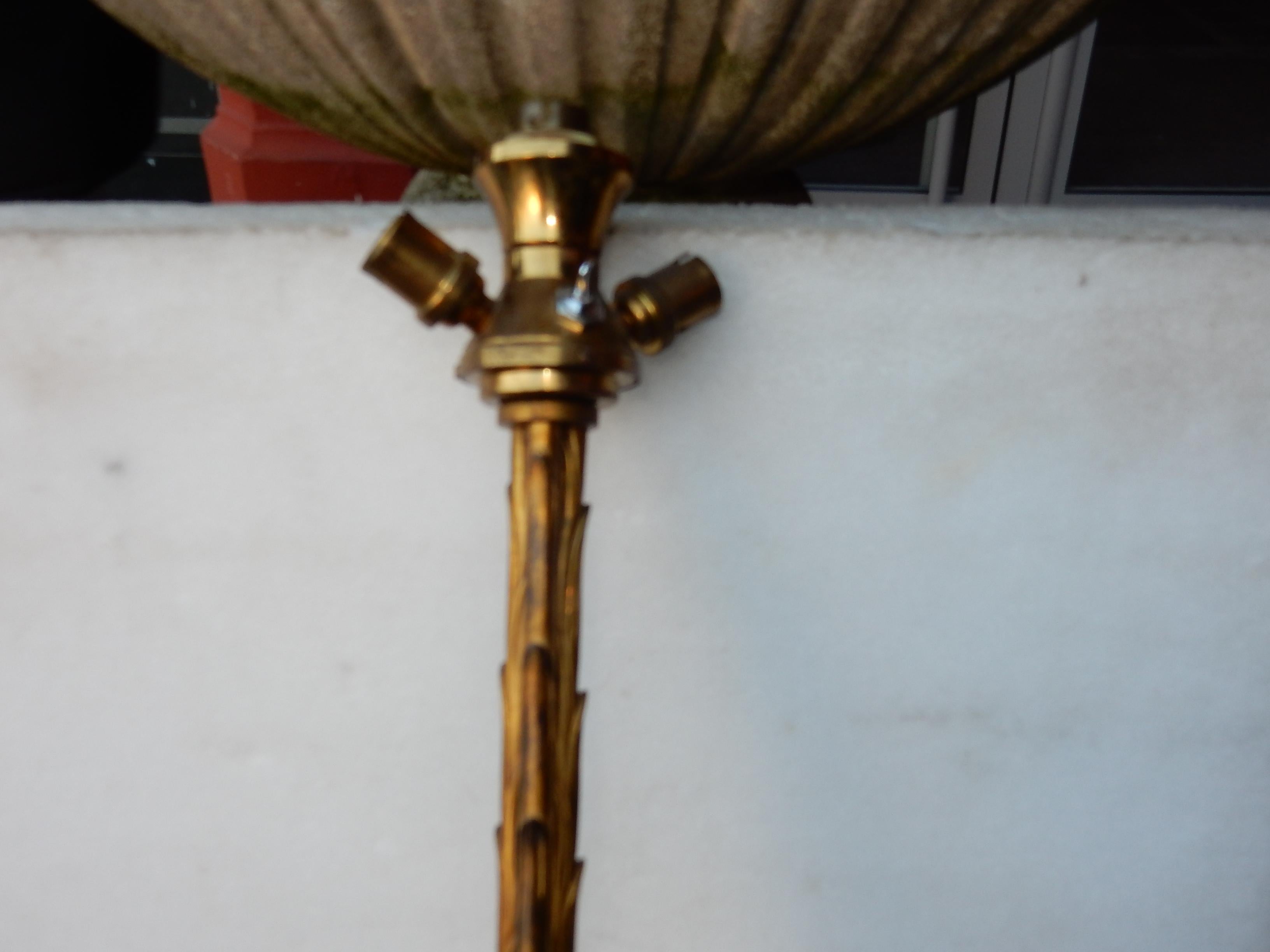 Bronze lamppost and golden brass, good condition, circa 1950-1970, screwed elements, was has decoration of palm tree with 3 amounts.