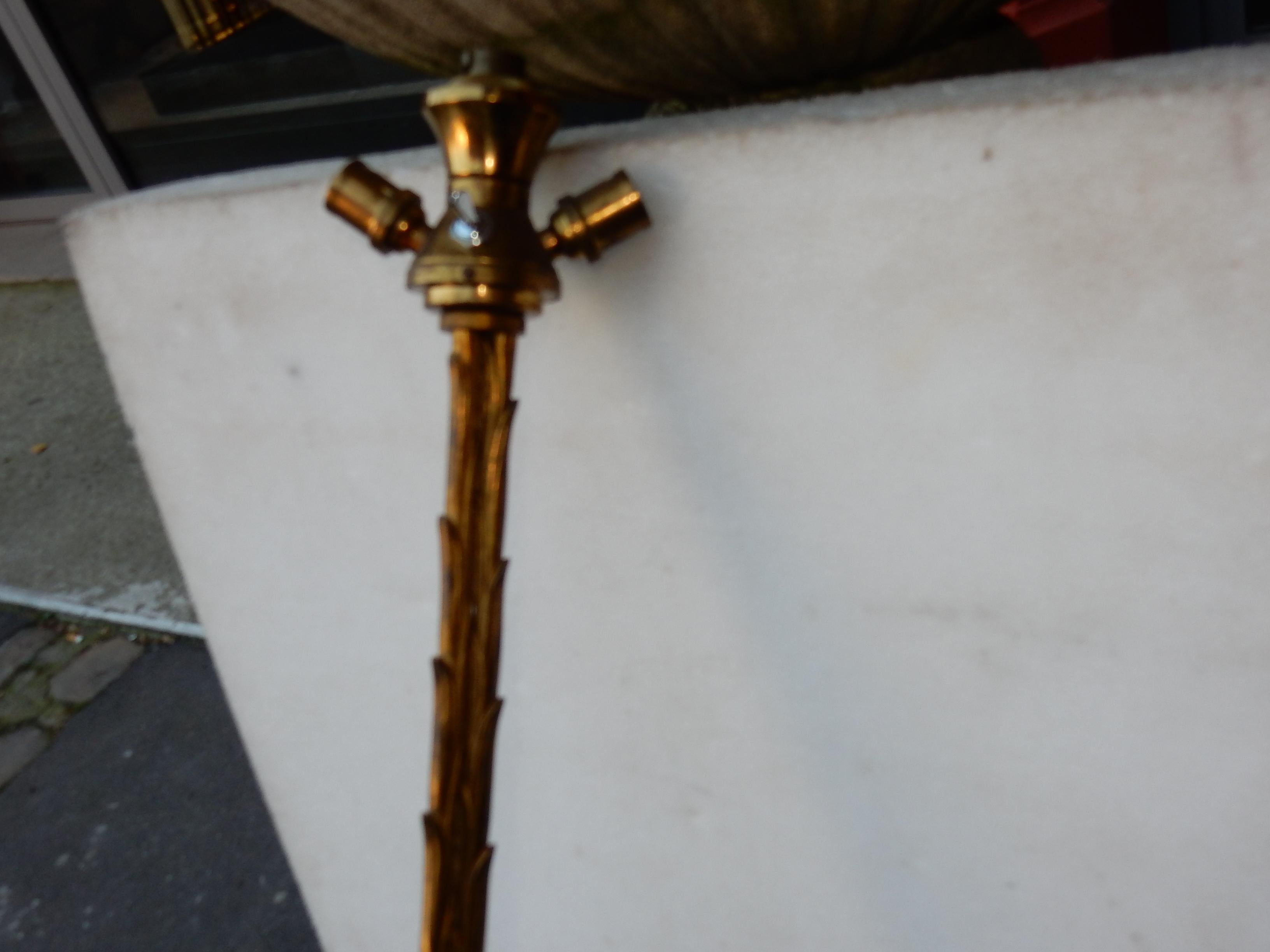 Neoclassical 1950-1970 Golden Bronze Lamppost Maison Charles Model Palm Tree 3 Amounts For Sale