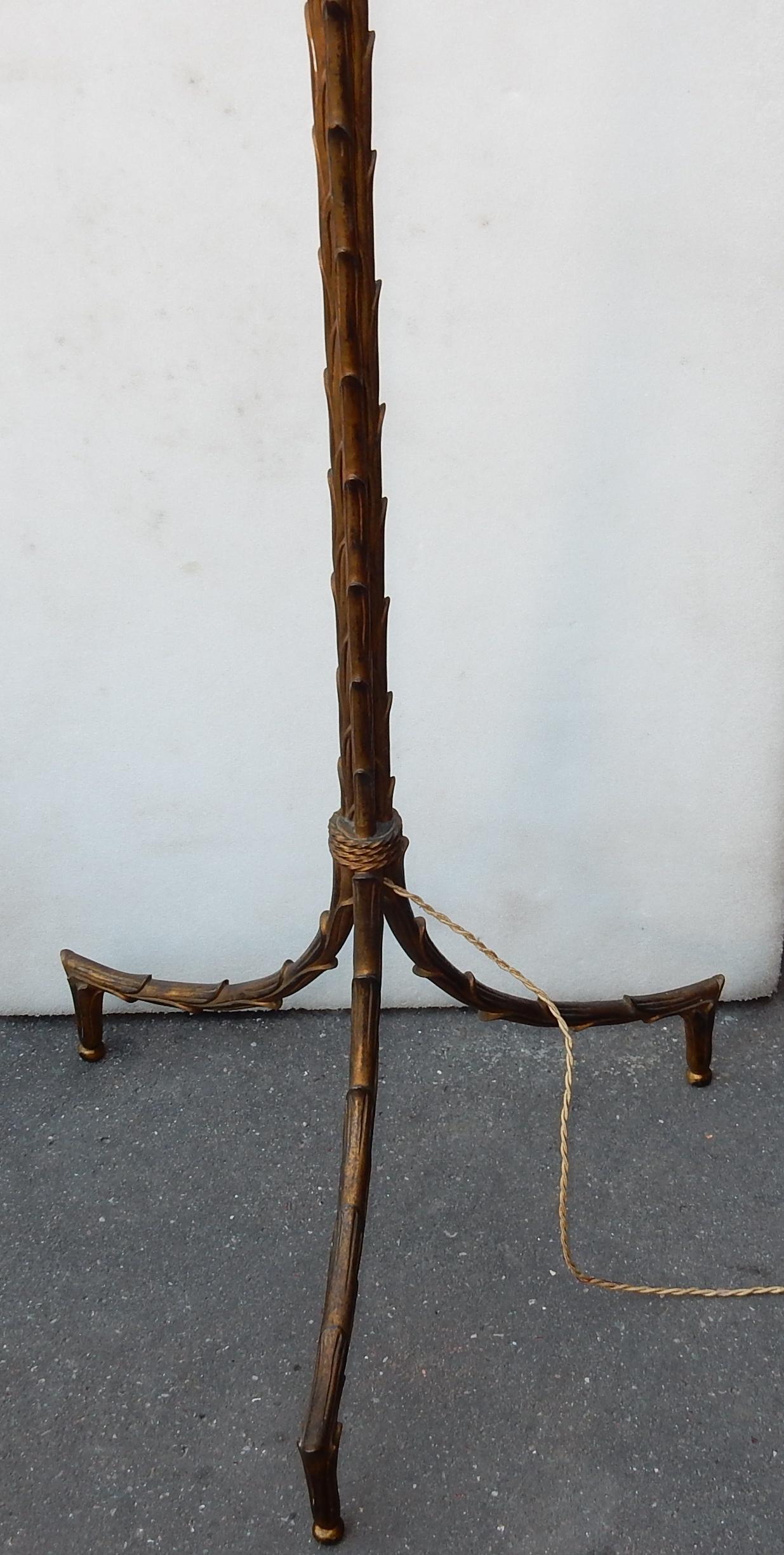 French 1950-1970 Golden Bronze Lamppost Maison Charles Model Palm Tree 3 Amounts For Sale