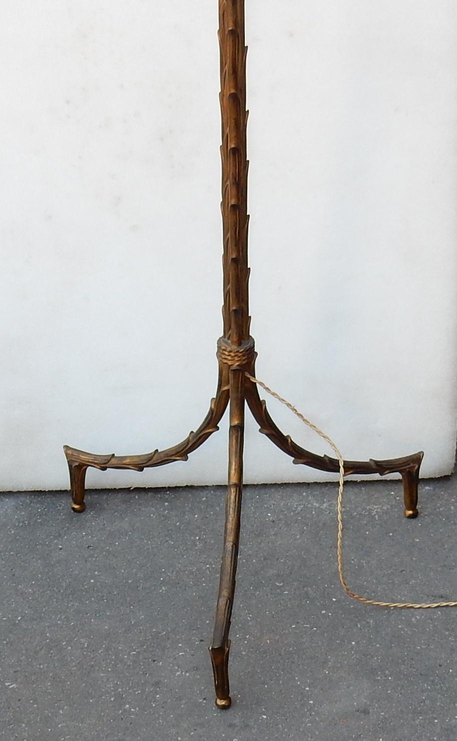 1950-1970 Golden Bronze Lamppost Maison Charles Model Palm Tree 3 Amounts In Good Condition For Sale In Paris, FR