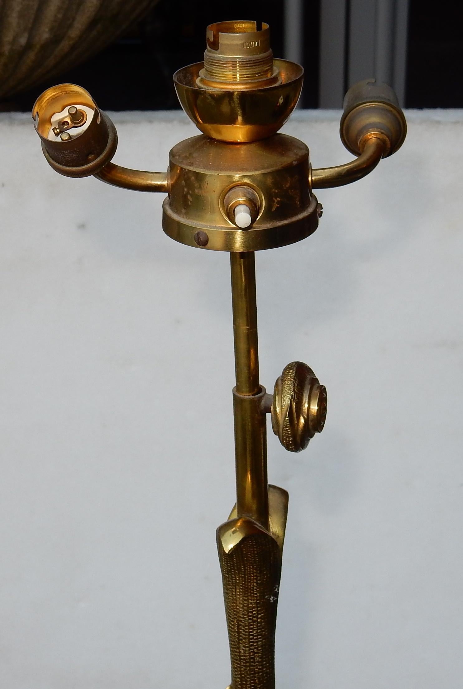 French 1950-1970 Golden Bronze Lamppost Maison Charles Model Palm Tree Adjustable For Sale