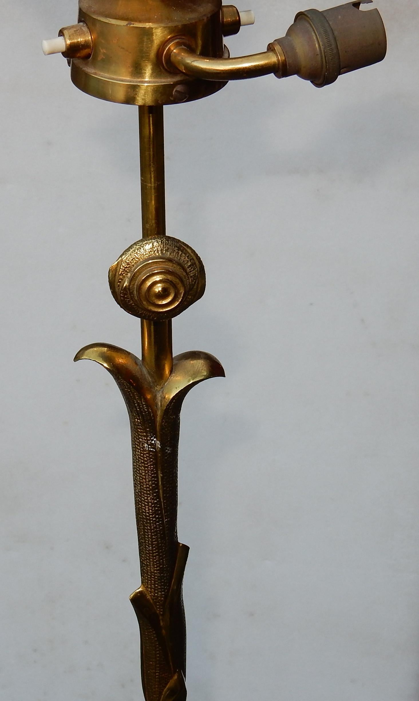 Gilt 1950-1970 Golden Bronze Lamppost Maison Charles Model Palm Tree Adjustable For Sale
