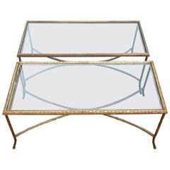 1950-1970 Pair of Coffee Table Maison Charles, Top in Glass