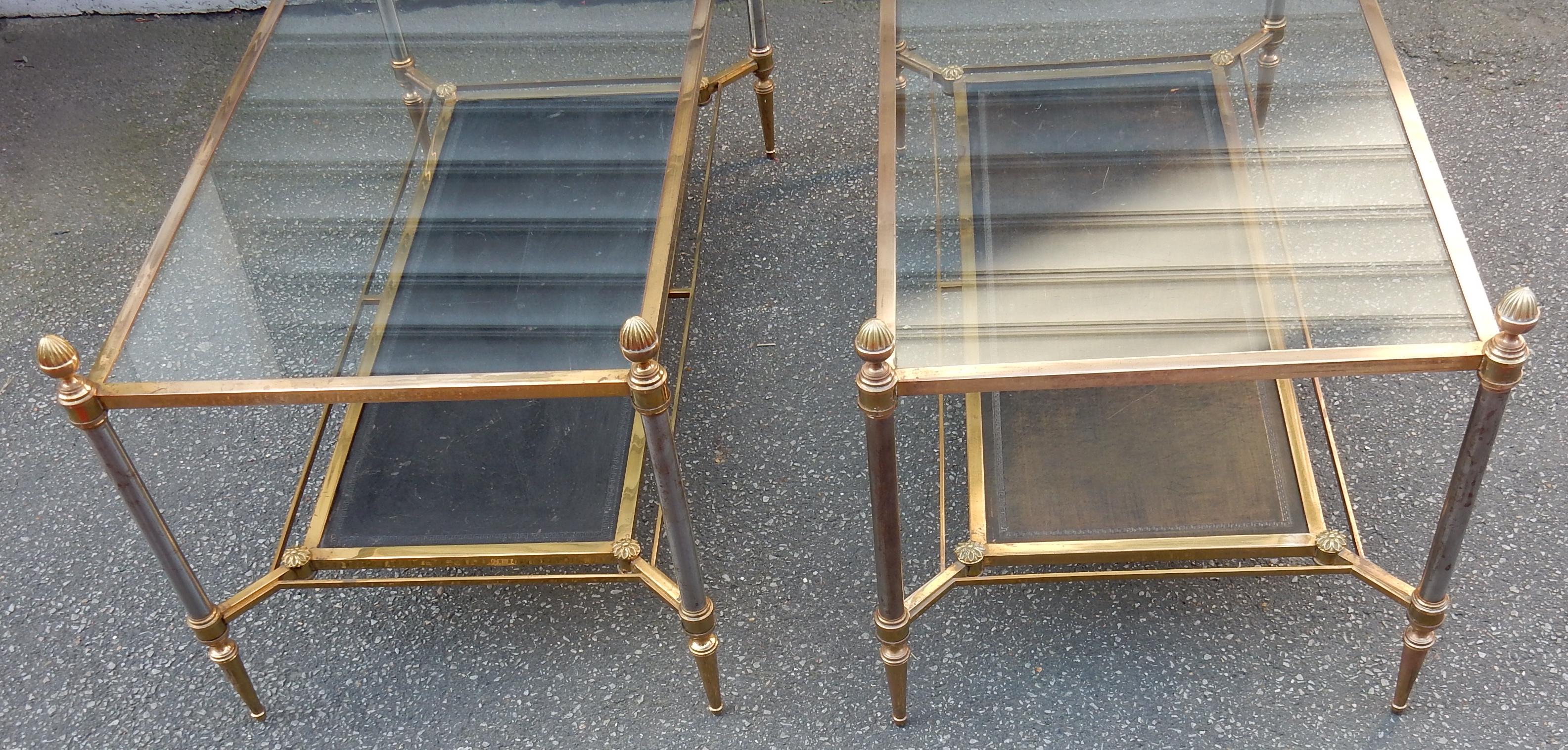 Brass 1950-1970 Pair of Coffee Table Maison Jansen with Glasses