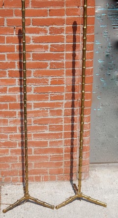 1950-1970 Pair of Golden Bronze or Brass Floor Lamps Maison Bagués Model Bamboo
