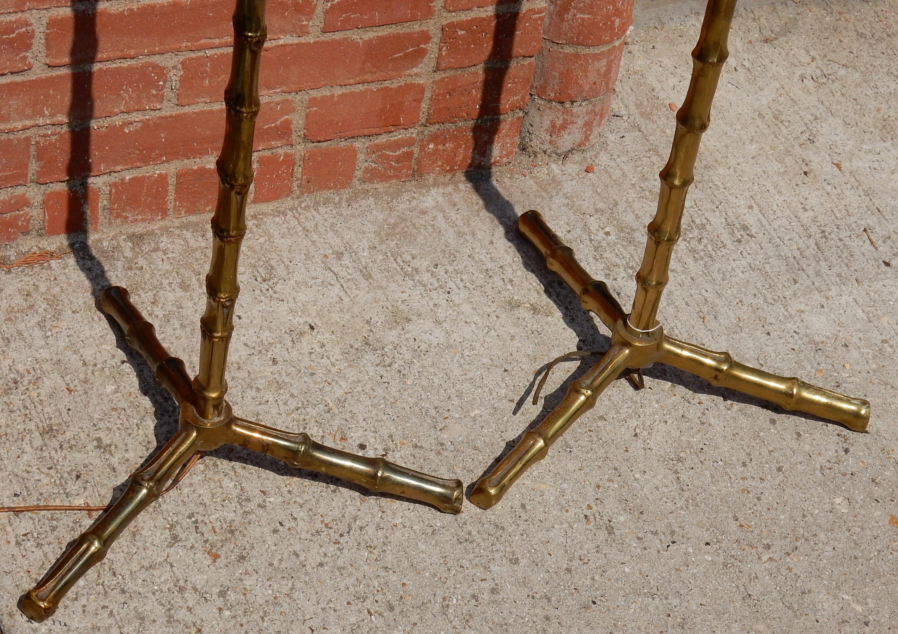 1950-1970 Pair of Golden Bronze or Brass Floor Lamps Maison Bagués Model Bamboo For Sale 2