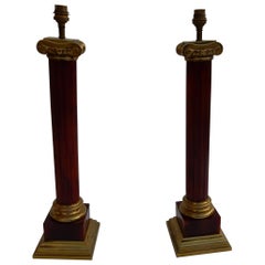 Vintage 1950-1970 Pair of Maison Jansen Lamps, Gilt Bronze and Bakelite, Amber Color