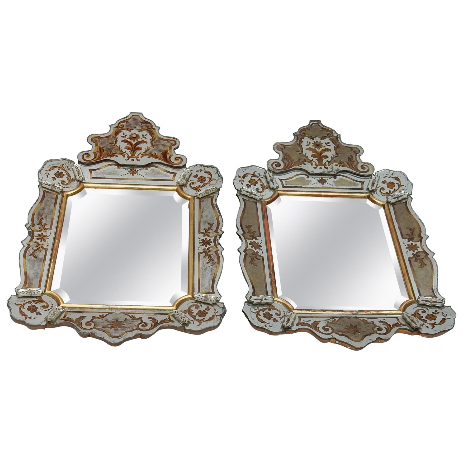 1950-1970 Pair of Mirrors with Decors Eglomised