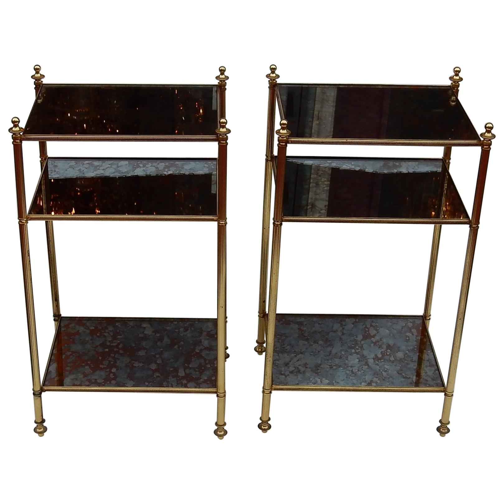 1950-1970 Pair of Shelves Has 3 Levels Style of Maison Bagués with Olded Mirror For Sale