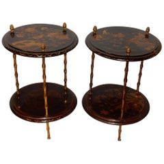 1950-1970 Pedestal in Gilt Bronze with Chinese Lacquer Tray, Pair