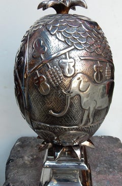 1950-1970 Pineapple Lamp Animal Decor Style Le Douanier Rousseau Silvered Metal