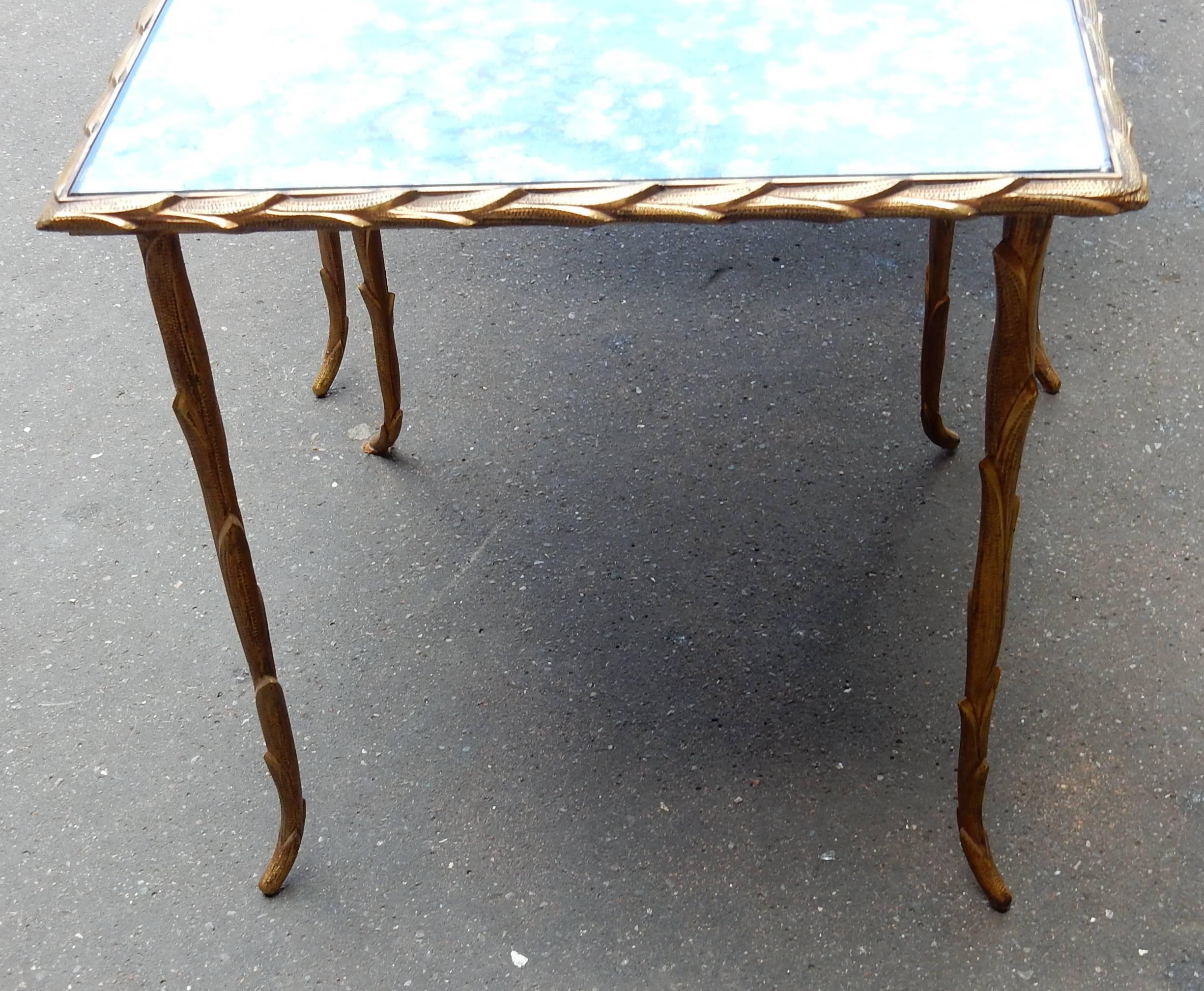 French 1950-1970 Series of Three Gigognes Tables Model Palm Tree Maison Charles For Sale