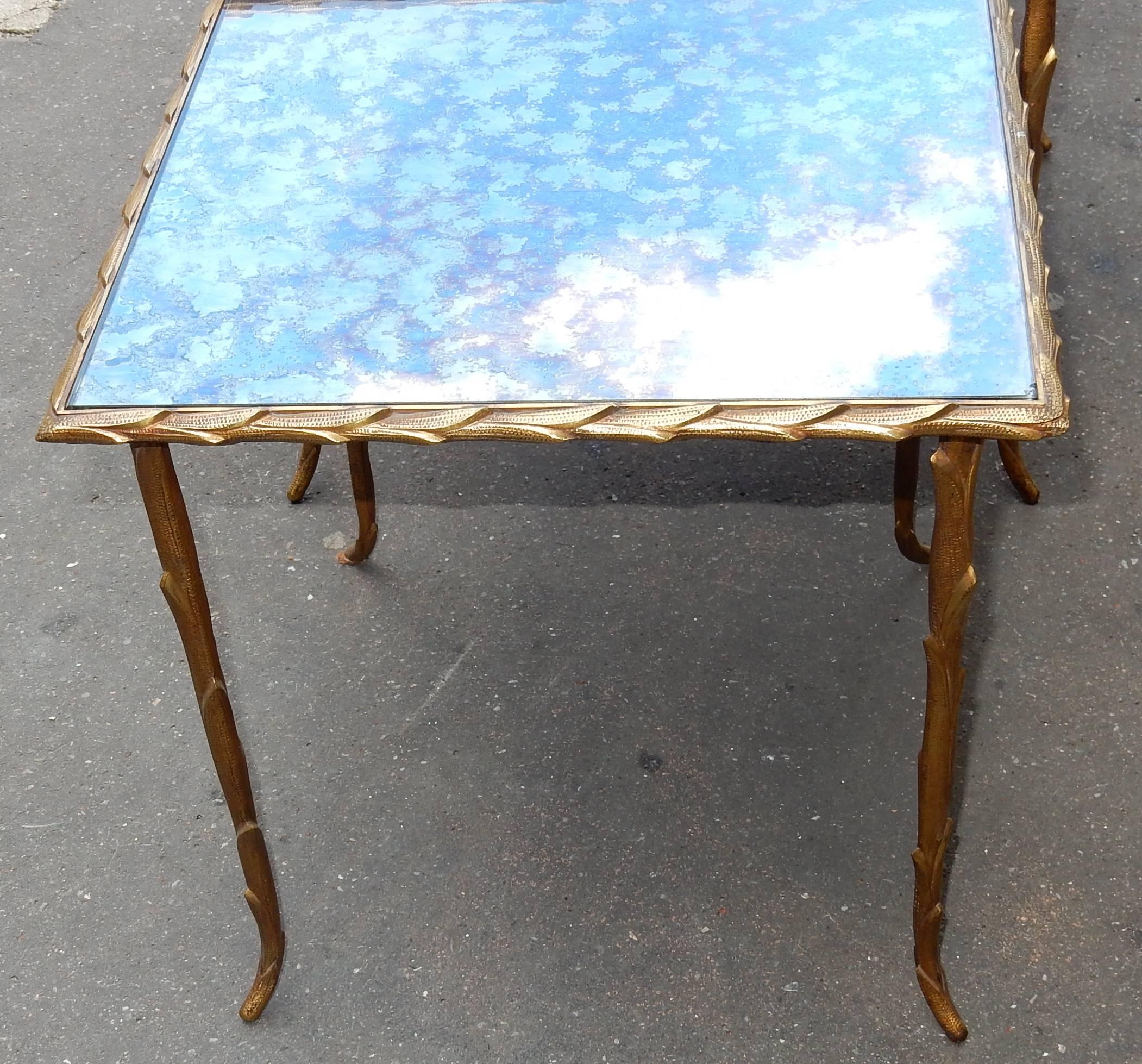 Gilt 1950-1970 Series of Three Gigognes Tables Model Palm Tree Maison Charles For Sale