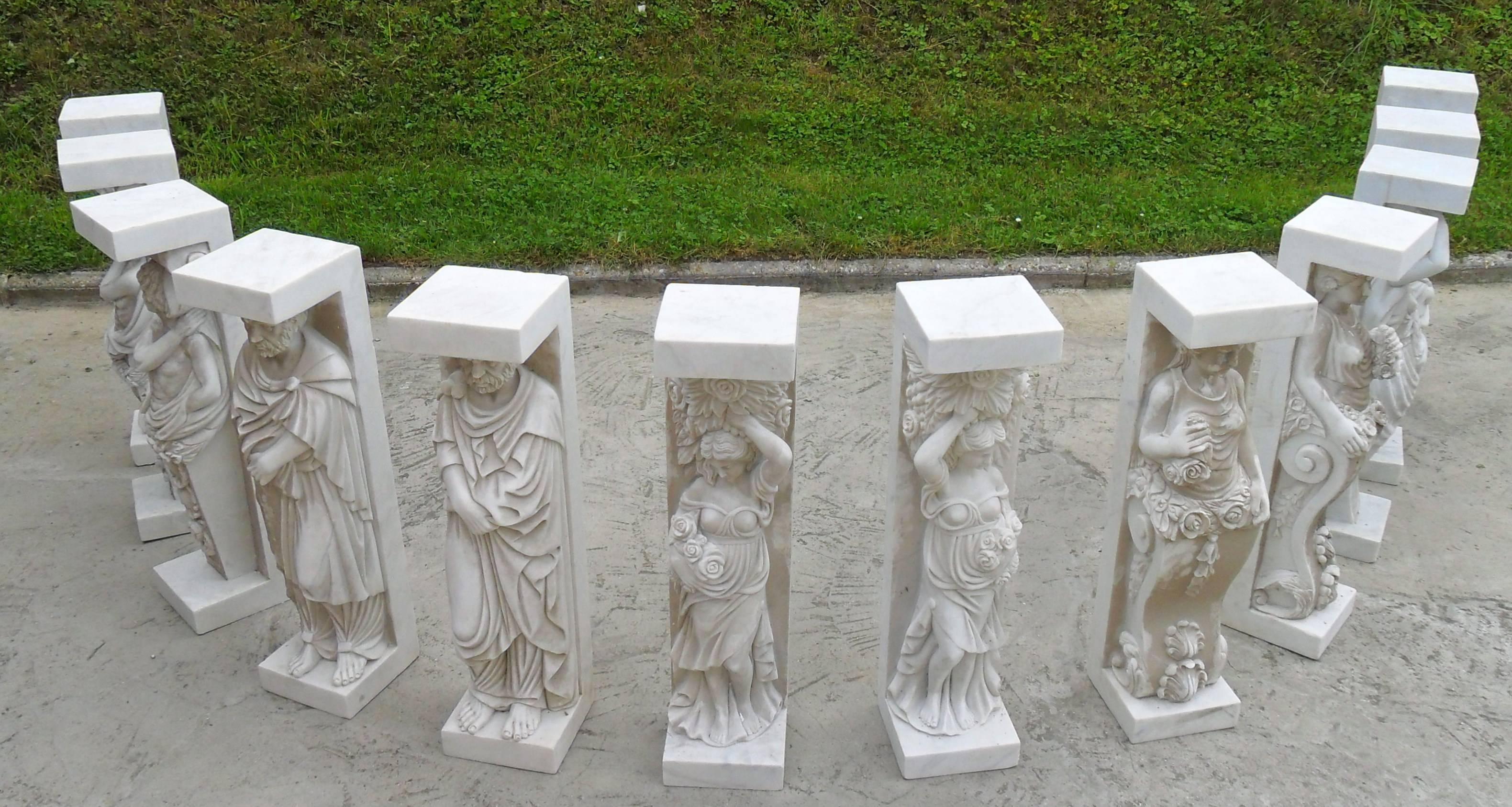 1950-1970 Set of 12 Antique White Marble Statues 4