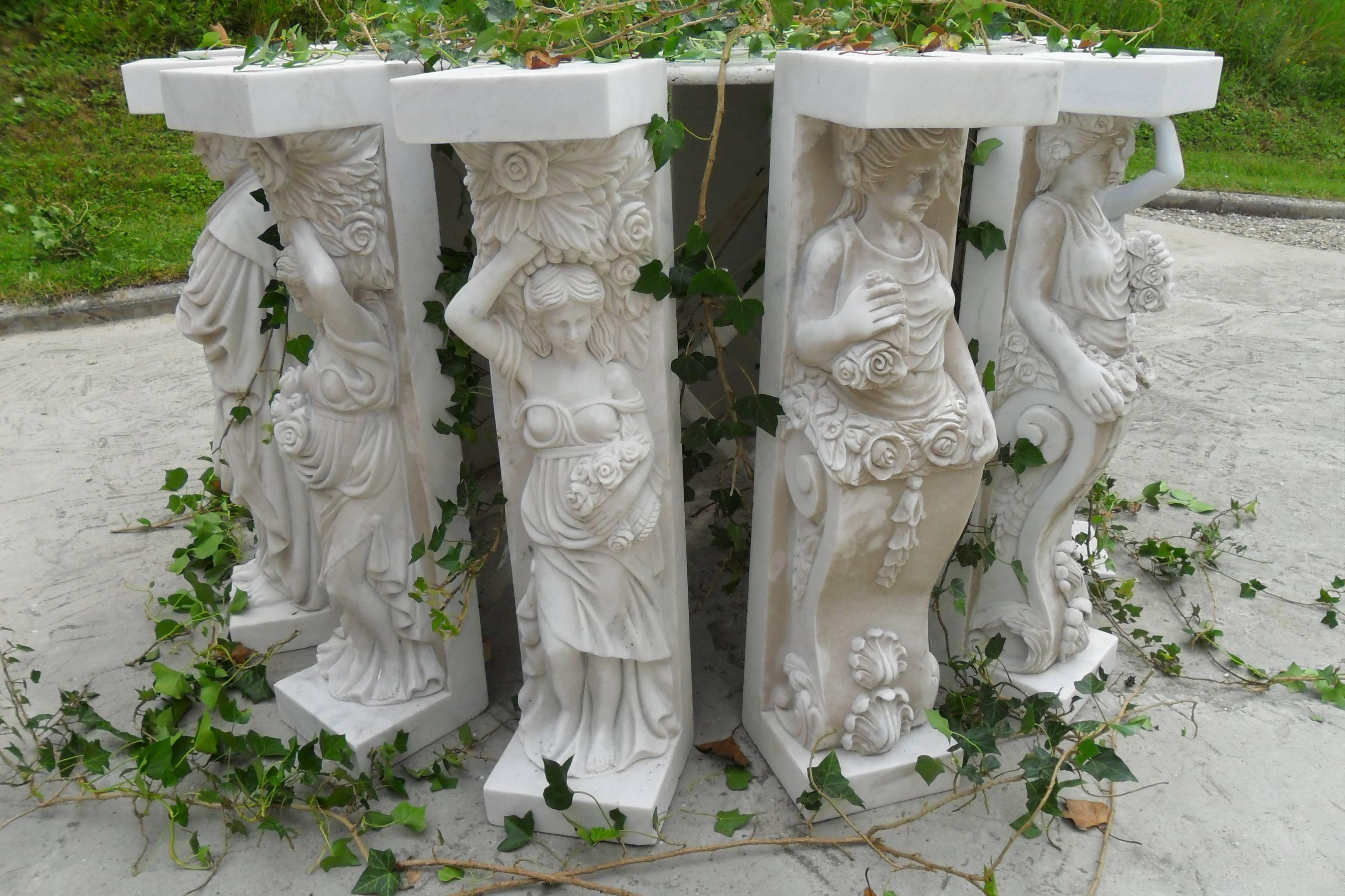 1950-1970 Set of 12 Antique White Marble Statues In Good Condition In Paris, FR