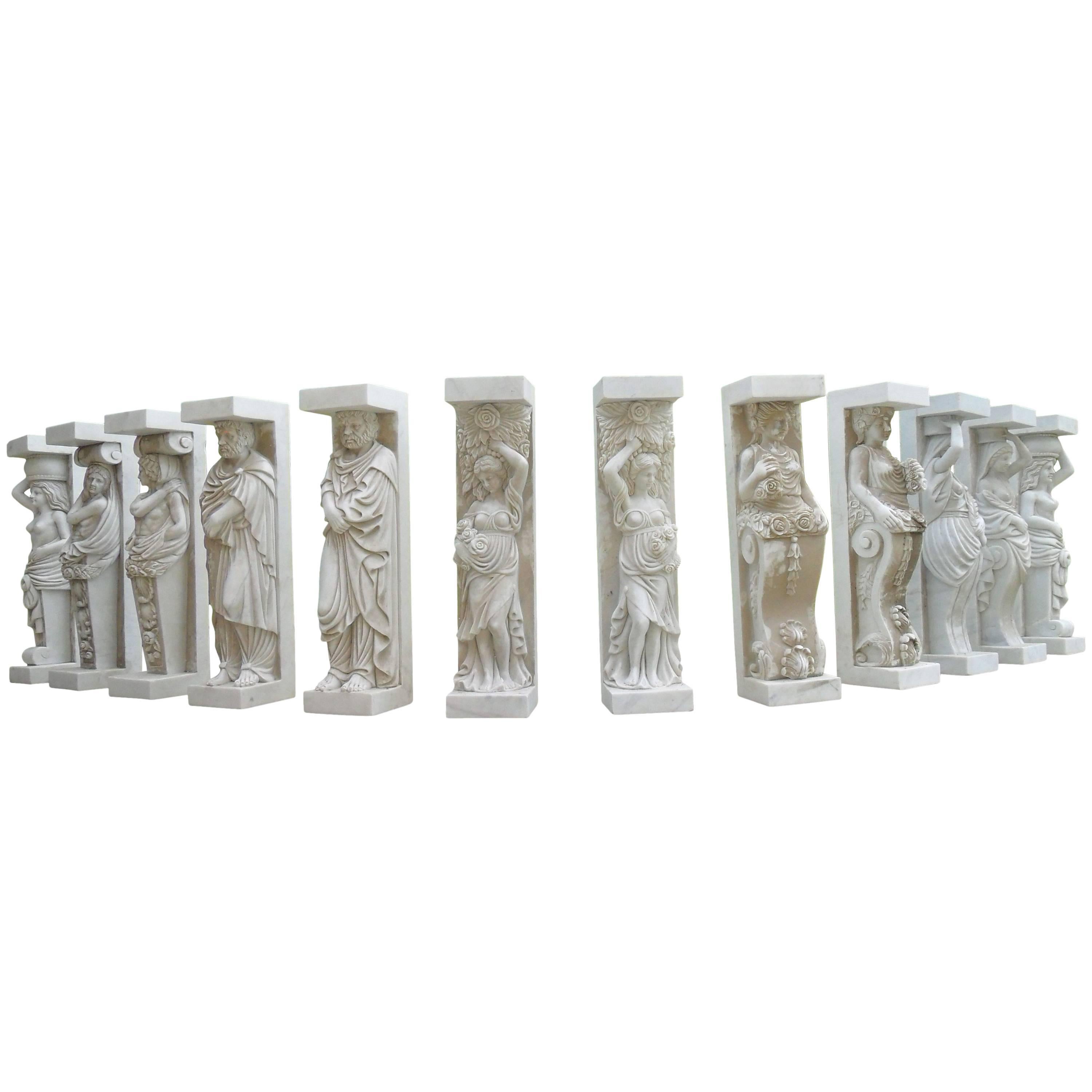 1950-1970 Set of 12 Antique White Marble Statues