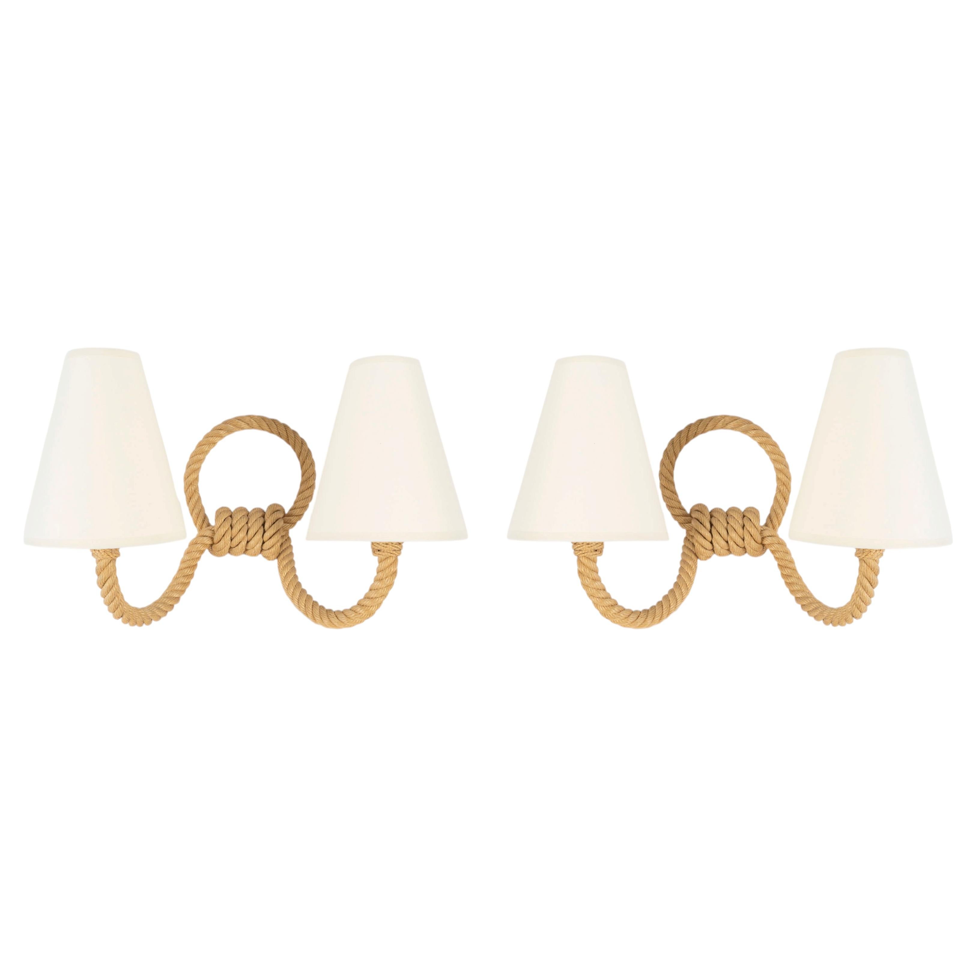 1950- 2 Audoux Minet rope wall lights